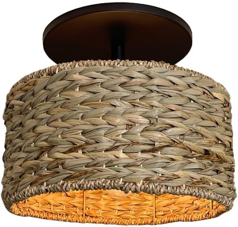Seagrass Flush Mount Ceiling Light - Black Base