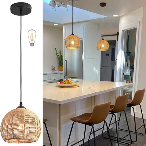 Boho Hemp Rope Woven Pendant Light Fixture