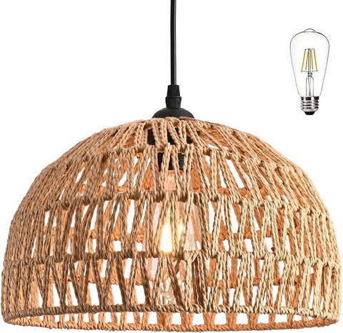 Boho Hemp Rope Woven Pendant Light Fixture
