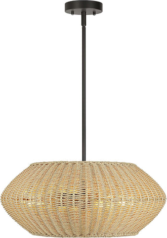 Handwoven Rattan Chandelier - 20" Boho Pendant Light